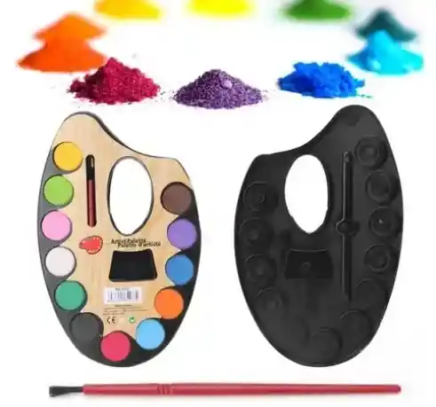 Paleta Pinturas Acuarelas Escolar Artística X 12 Colores Con Pincel