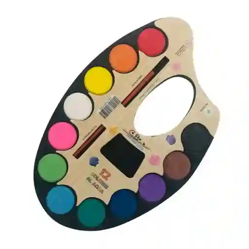 Paleta Pinturas Acuarelas Escolar Artística X 12 Colores Con Pincel