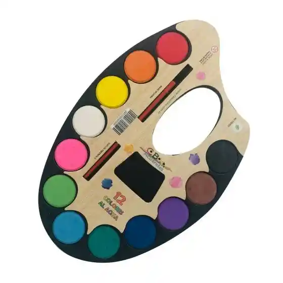 Paleta Pinturas Acuarelas Escolar Artística X 12 Colores Con Pincel