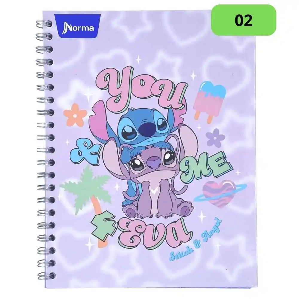 Primavera Cuaderno Grande Argollado Pasta Dura, Stitch 02