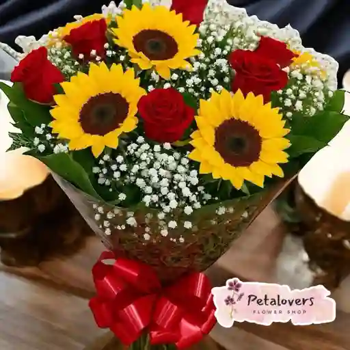 Flores Amarillas Flores Bouquet De 3 Girasoles Y 8 Rosas Rojas Amor Y Amistad