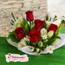 Flores Arreglo De 5 Rosas Rojas Con Astromelias Amor Y Amistad