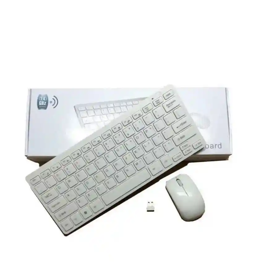 Kit Combo Inalambrico Mini Teclado Keyboard + Mouse Pc 2.4ghz Usb Color Negro/blanco