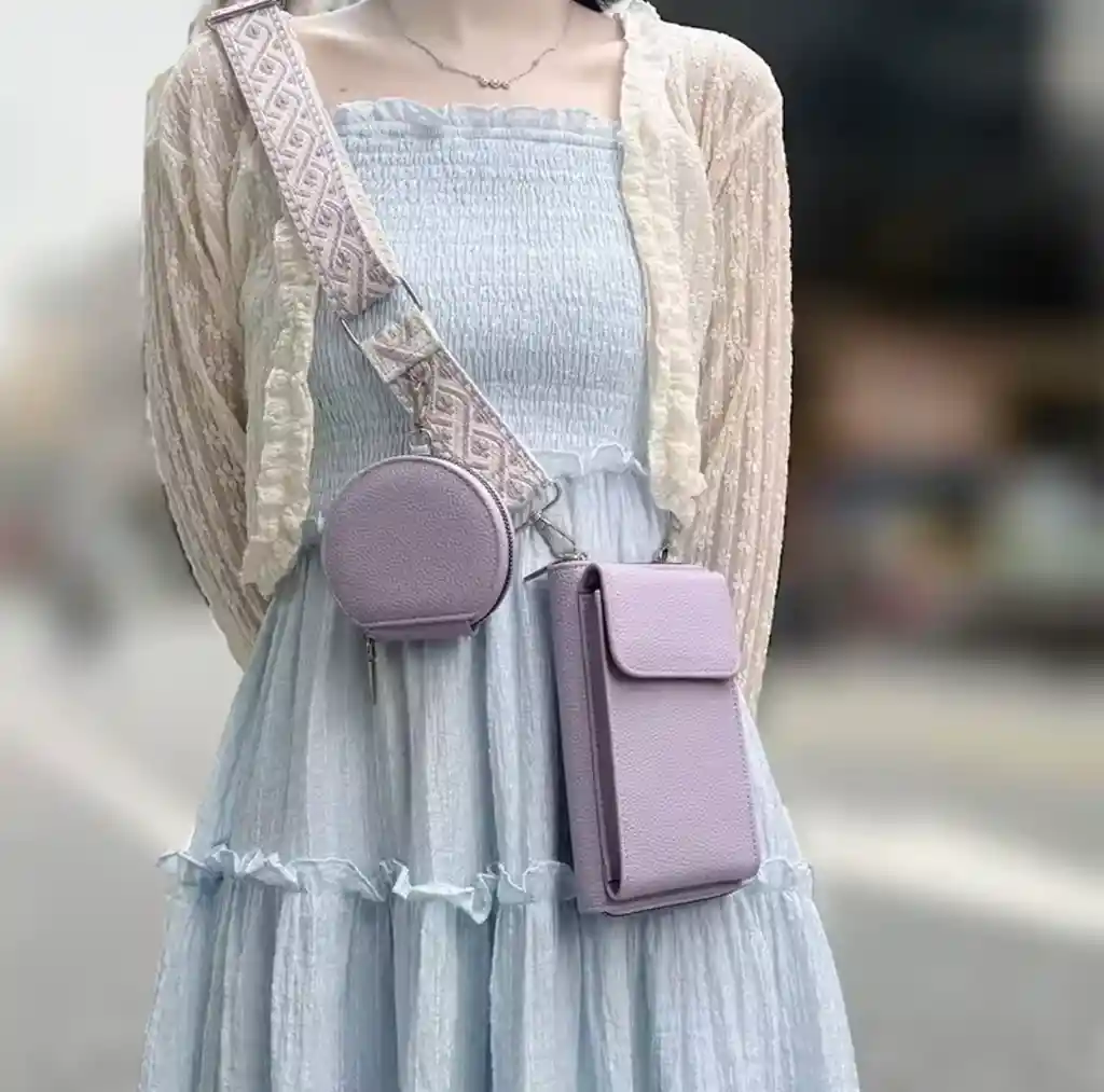 Bolso Portacelular Correa Tejida 1 Bolsillo Con Monedero