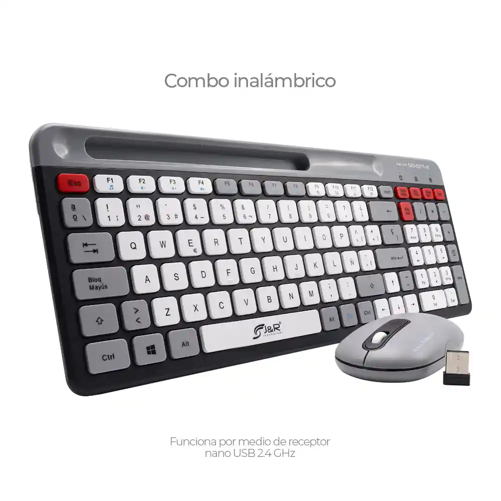 Combo De Teclado Y Mouse Inalámbrico - Teclas Suaves Con Holder Para Cel - Ctmijr-012