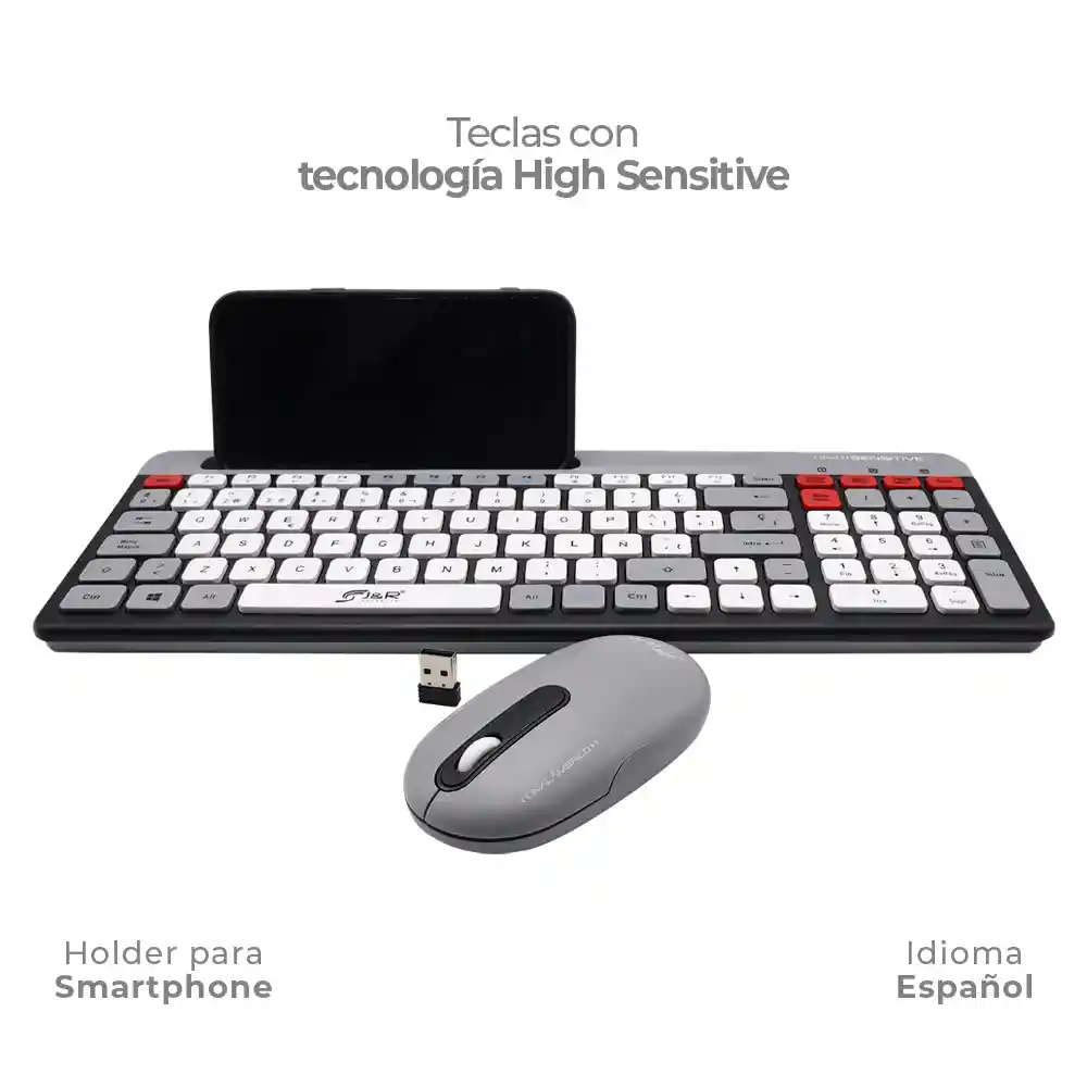 Combo De Teclado Y Mouse Inalámbrico - Teclas Suaves Con Holder Para Cel - Ctmijr-012