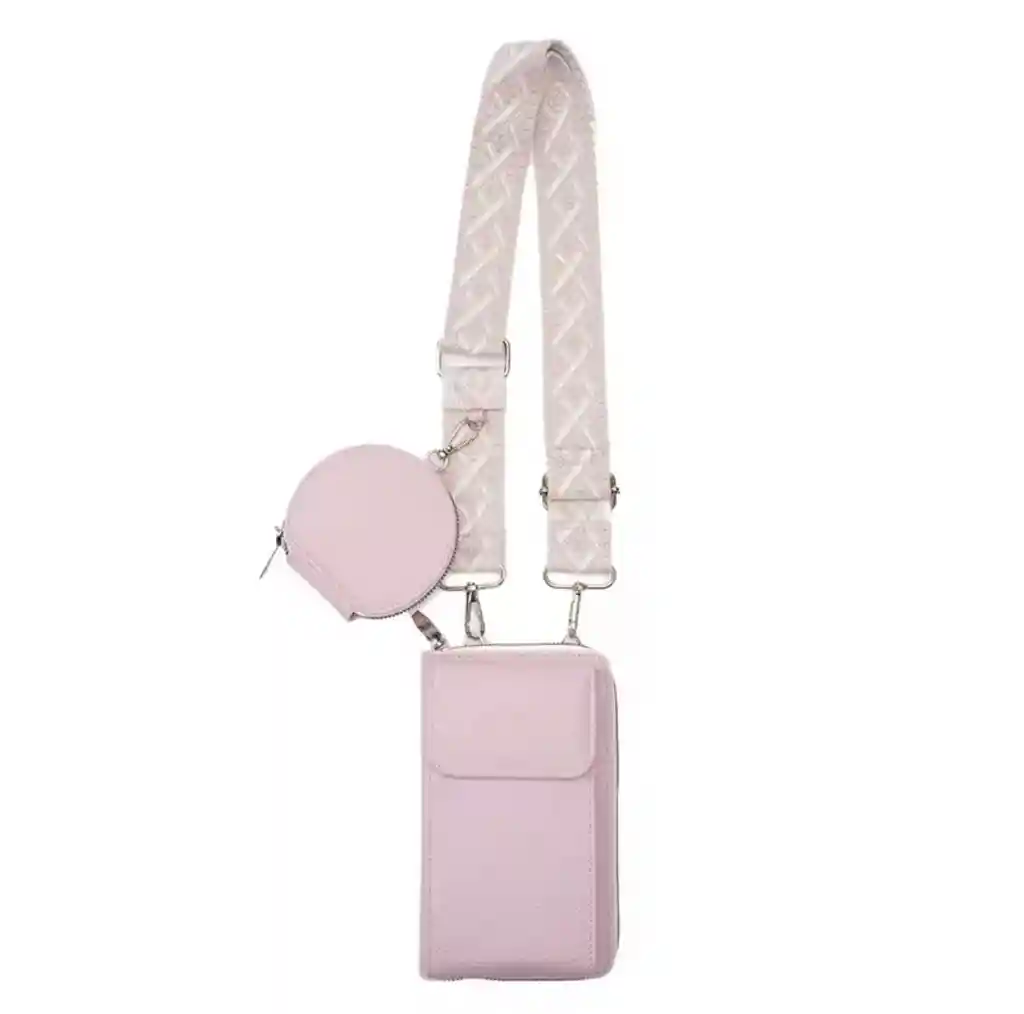 Bolso Portacelular Correa Tejida 1 Bolsillo Con Monedero 	rosa