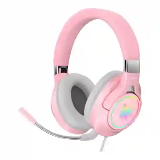 Audifonos Diadema Gamer Onikuma K15 Rosados Con Luz Rgb Led