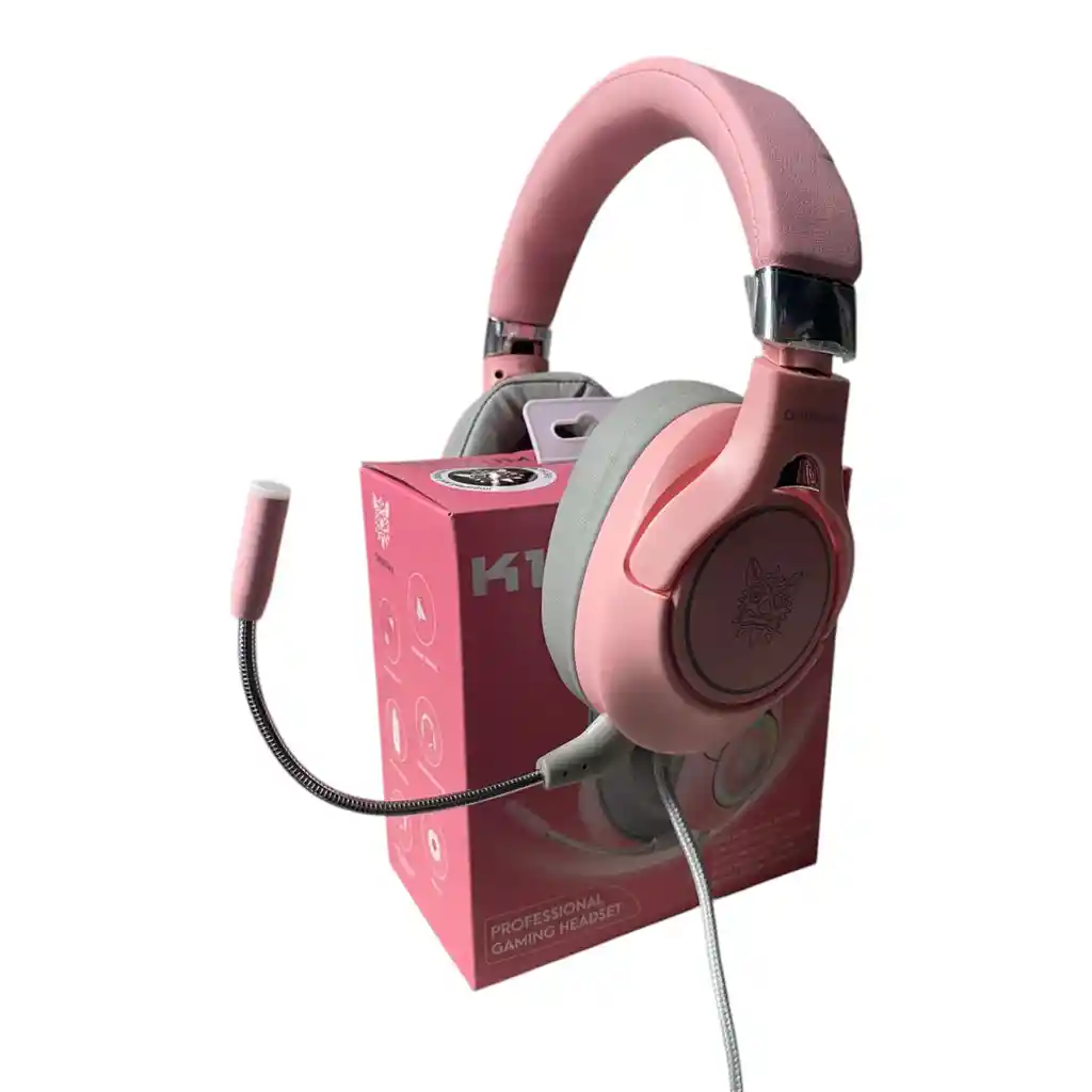 Audifonos Diadema Gamer Onikuma K15 Rosados Con Luz Rgb Led