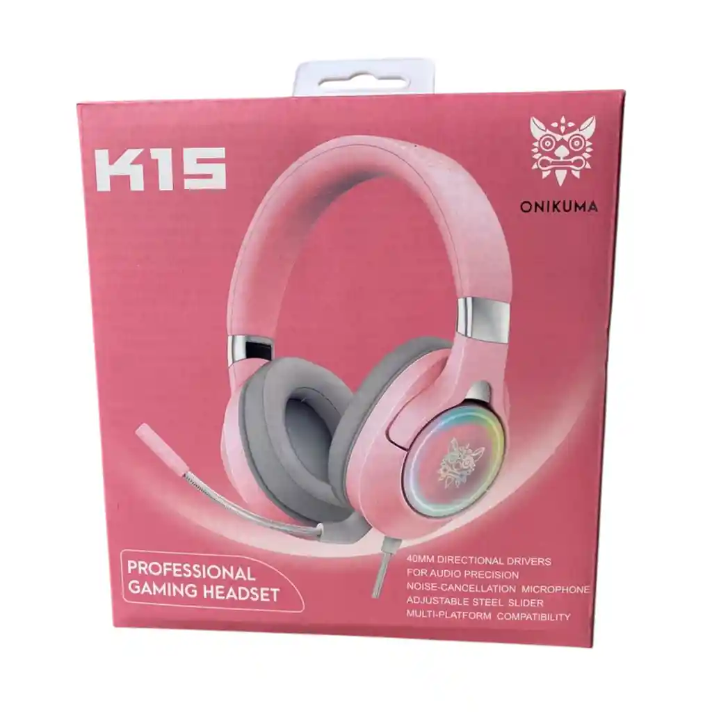 Audifonos Diadema Gamer Onikuma K15 Rosados Con Luz Rgb Led