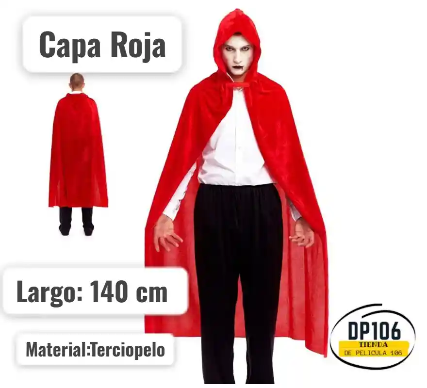 Capa Roja Terciopelo Largo 140 Cm Halloween