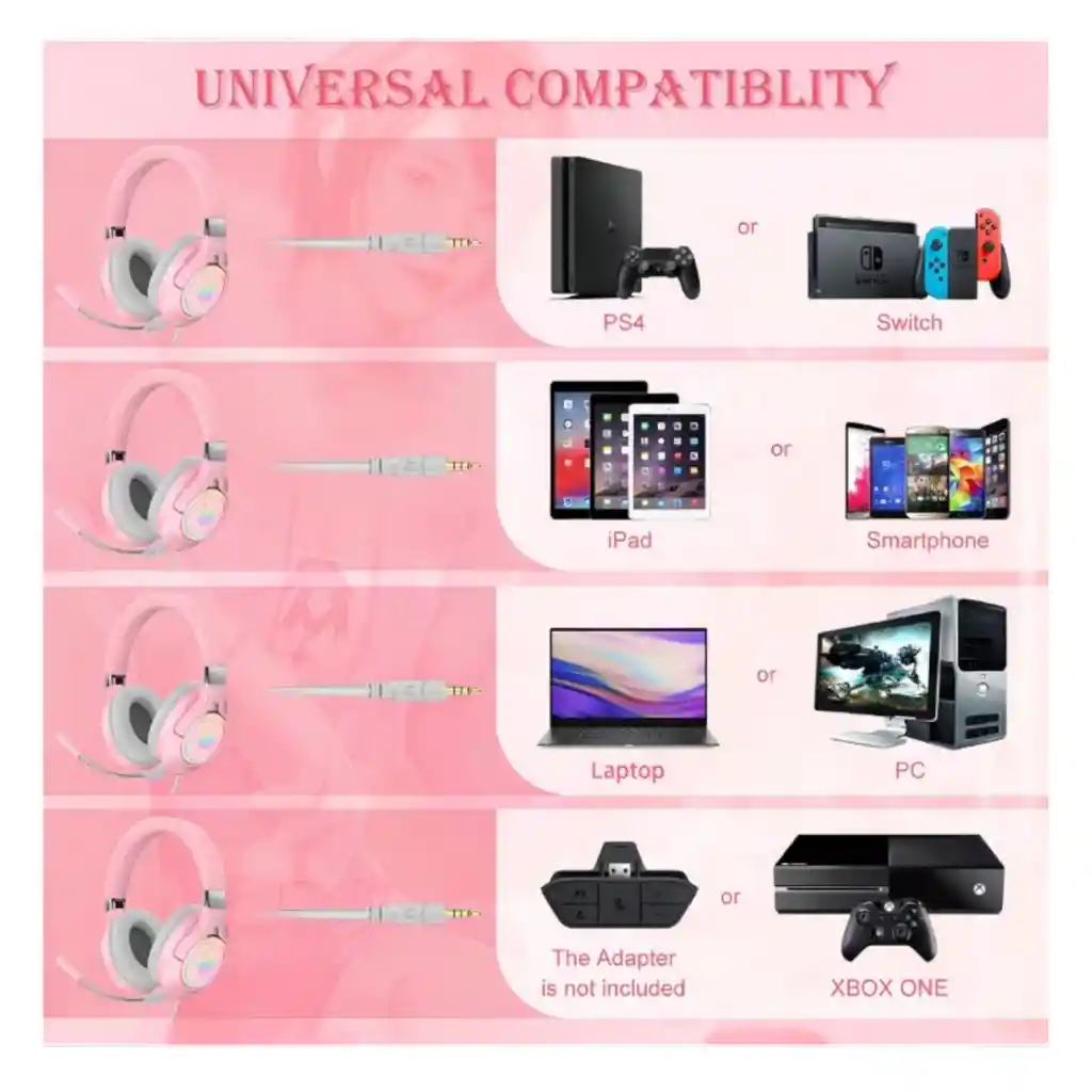 Audifonos Diadema Gamer Onikuma K15 + Base Soporte Rosa