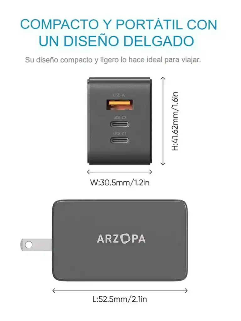 Cargador Rápido Arzopa Gan 65w Usb C - Eficiente Y Portátil