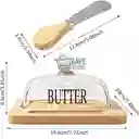 Mantequillera De Porcelana Madera Bambú Con Cuchillo Untar