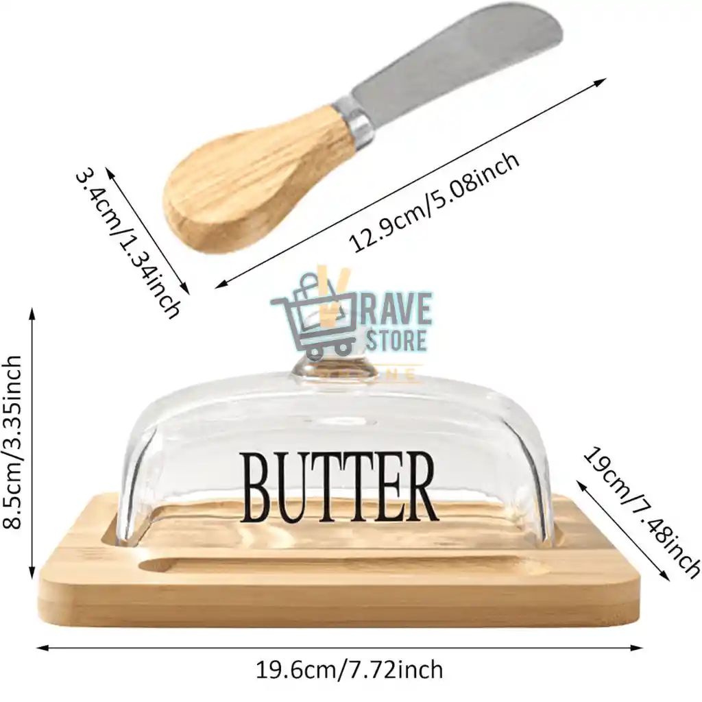 Mantequillera De Porcelana Madera Bambú Con Cuchillo Untar