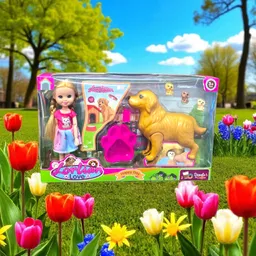 Juguete Muñeca Con Su Mascota Y Cachorros Recien Nacidos