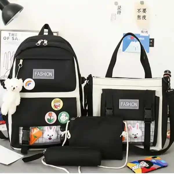 Mochila Maleta Escolar 5 Piezas Combo Negra