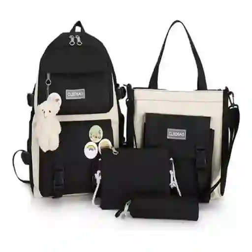 Mochila Maleta Escolar 5 Piezas Combo Negra