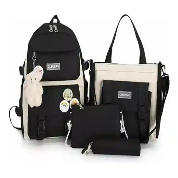 Mochila Maleta Escolar 5 Piezas Combo Negra
