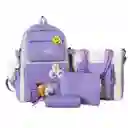 Maleta Mochila Morral Bolso Estuche Escolar Viajero 5 Piezas Morado