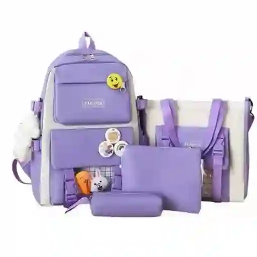 Maleta Mochila Morral Bolso Estuche Escolar Viajero 5 Piezas Morado