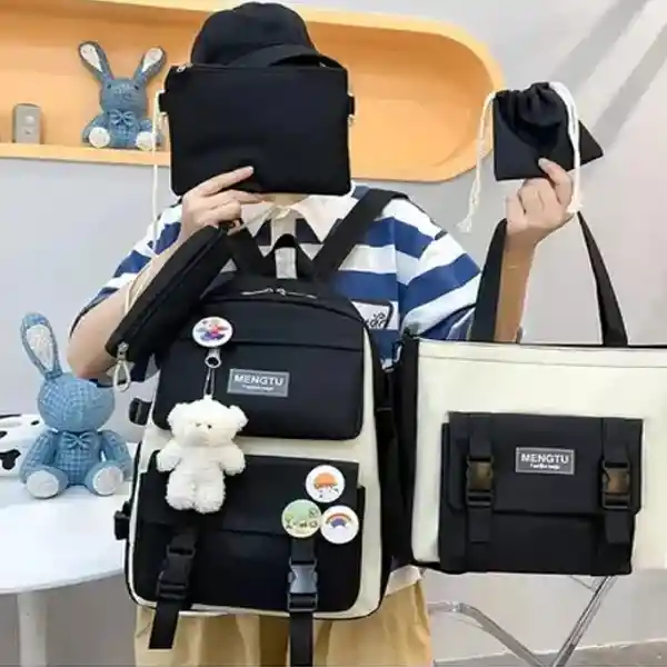 Maleta Mochila Morral Bolso Estuche Escolar Viajero 5 Piezas Morado