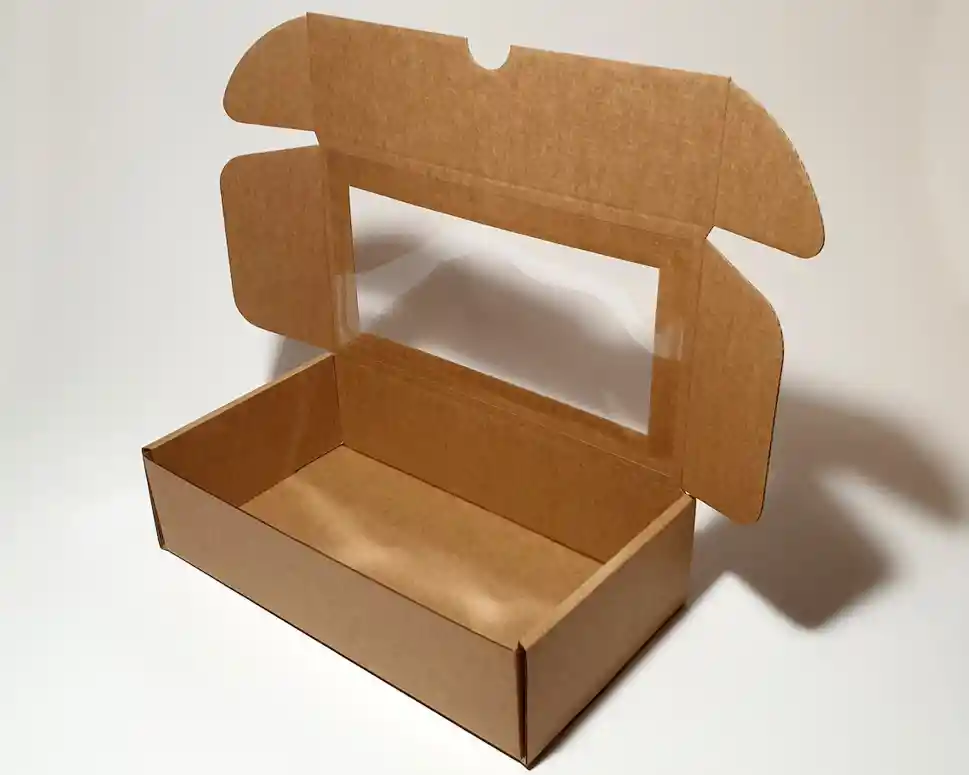 Caja Kraft Con Ventana Rectangular 30x21x9 Cm
