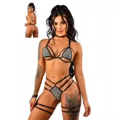 Conjunto Seducción Salvaje En Blanco Y Negro Cebrita