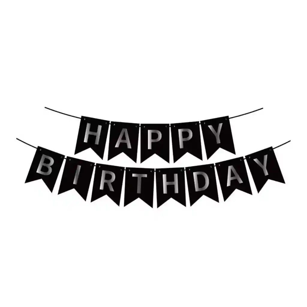 Banderín Cumpleaños Negro Y Plateado
