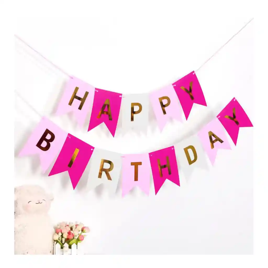Banderín Cumpleaños Rosa, Fucsia Y Dorado