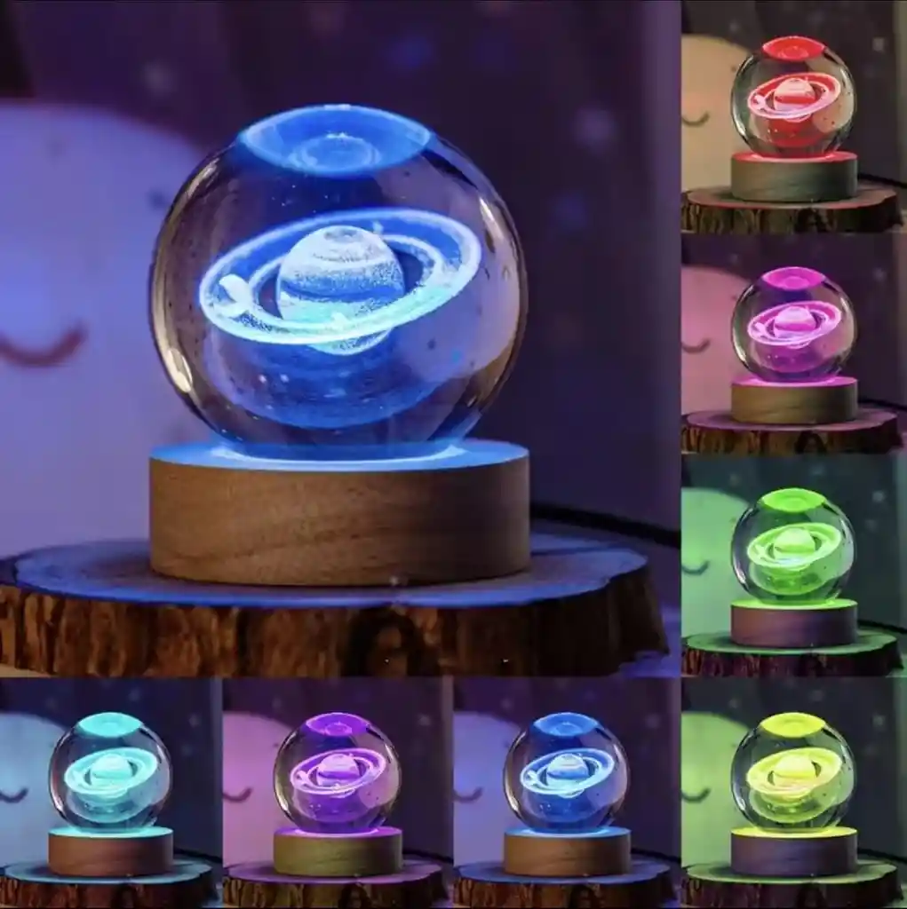 Lampara De Esfera De Cristal En 3d Planeta Saturno