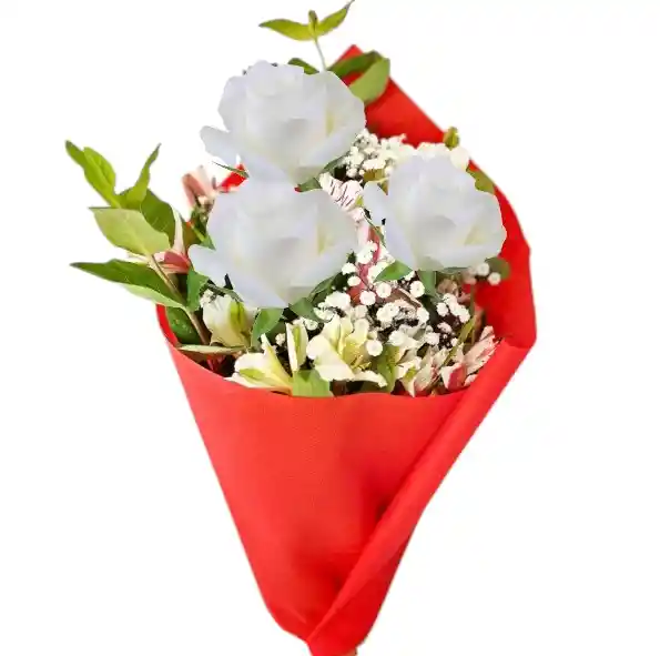 Bouquet X3 Rosas Blancas Y Astromelias