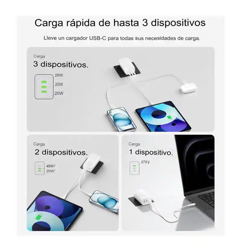 Cargador Belkin Usb C 67w 3 Puertos Para Iphone Y Galaxy