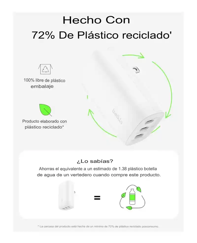 Cargador Belkin Usb C 67w 3 Puertos Para Iphone Y Galaxy