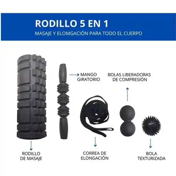 Rodillo Roller Masajeador Set 5 En 1