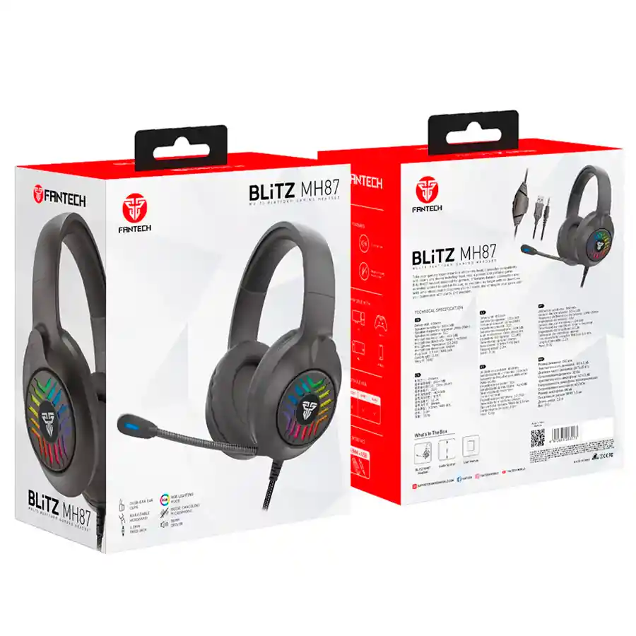 Diadema Gamer Fantech Blitz Mh87 Negra Rgb