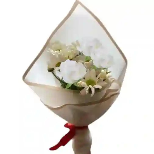 Bouquet De 3 Rosas Blancas Y Margaritas