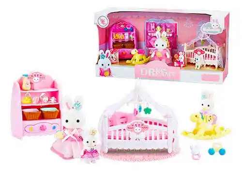 Set Juguete Bay Dream Conejita Mamá Con Bebés, Dormitorio Y Accesorios