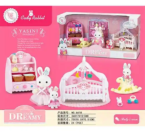 Set Juguete Bay Dream Conejita Mamá Con Bebés, Dormitorio Y Accesorios