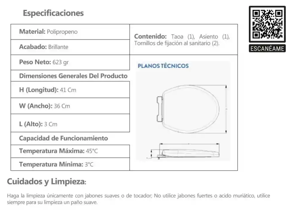 Asiento Sanitario Redondo Basico Blanco