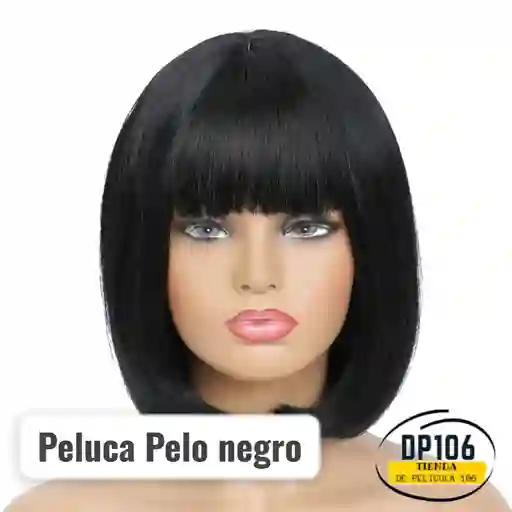 Peluca Negra Liso Pelo Negro Halloween