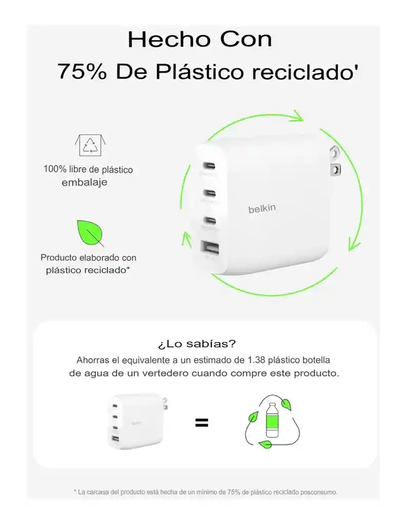 Belkin Bloque De Cargador Gan 112w Carga Rápida 4 Puertos