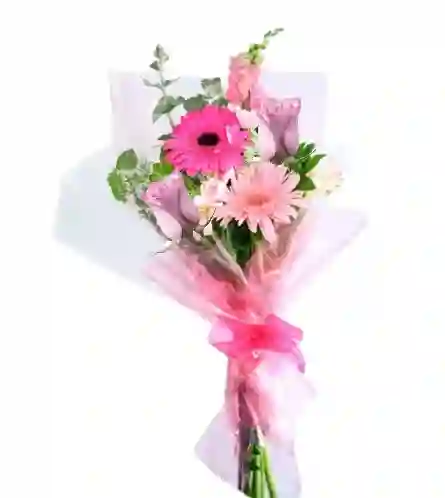 Ramo De 2 Rosas Rosadas Y 2 Gerberas