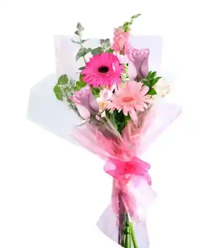 Ramo De 2 Rosas Rosadas Y 2 Gerberas