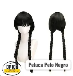 Peluca Pelo Negro Trenzas Halloween
