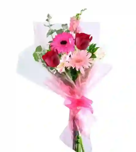 Ramo De 2 Rosas Rojas Y 2 Gerberas