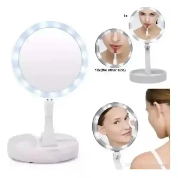 Espejo De Aumento Plegable De Doble Cara, Luz Led Portátil