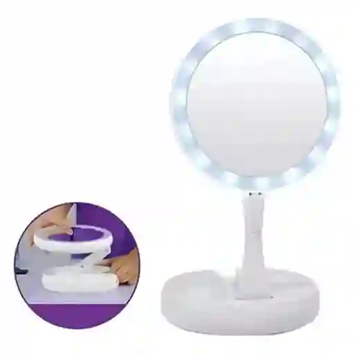 Espejo De Aumento Plegable De Doble Cara, Luz Led Portátil