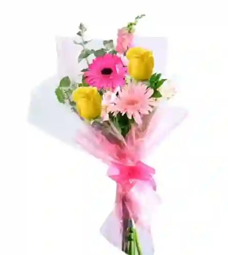 Ramo De 2 Rosas Amarillas Y 2 Gerberas