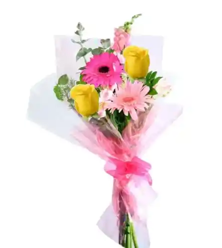 Ramo De 2 Rosas Amarillas Y 2 Gerberas